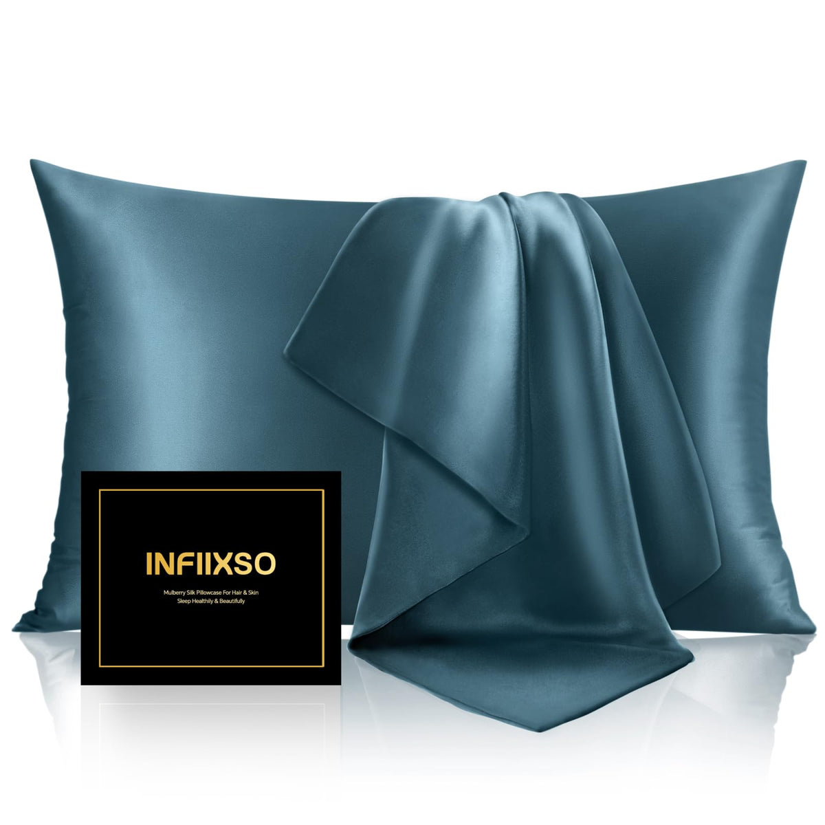 INFIIXSO Silk Pillow Cases 2 Pack, Standard Size, Hidden Zipper, Light Grey