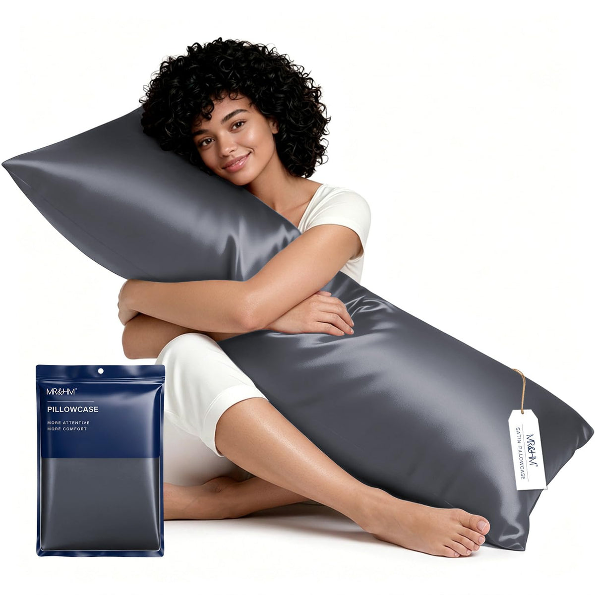 MR&HM Satin Pillowcase 2 Pack, Queen Size 20"x30", Black