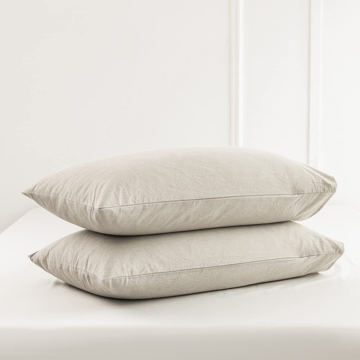 MOOMEE Pillowcase Set of 2 100% Washed Cotton Linen-Like Standard