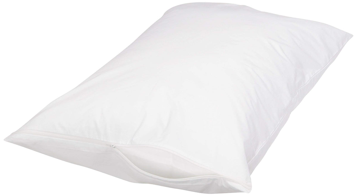 Amazon Basics King Pillow Protector with Zipper, Breathable 100% Cotton Hypoallergenic, Tight Weave, Machine Washable, White, 37 x 21 Inches, Pillows Not Included