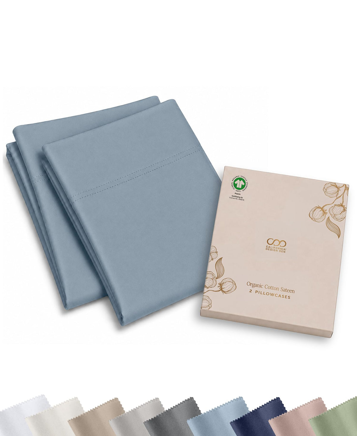 California Design Den 100% Organic Cotton Pillow Cases Standard Size, White