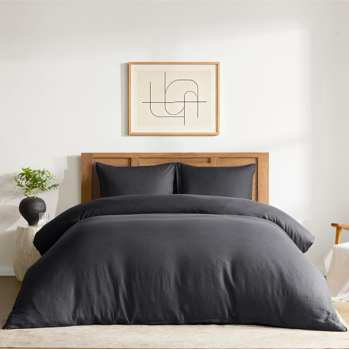 DAPU 100% French Linen Duvet Cover 3Pcs Set, 170GSM Linen Bedding, Queen