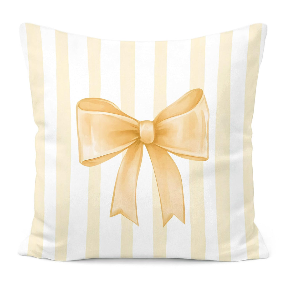 Pink Bow Decorative Throw Pillow 18x18 Inch – Cute Blush Pink Striped Pillow Cover for Girls Room, Baby Nursery, Sofa or Bedroom Decor