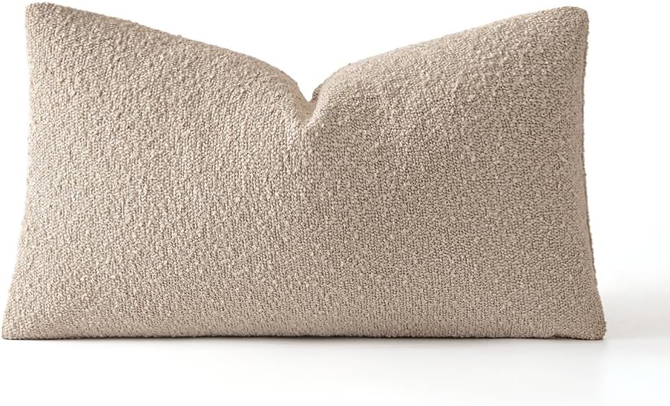 MIULEE Textured Boucle Lumbar Pillow Cover for Bed 12x20 Neutral