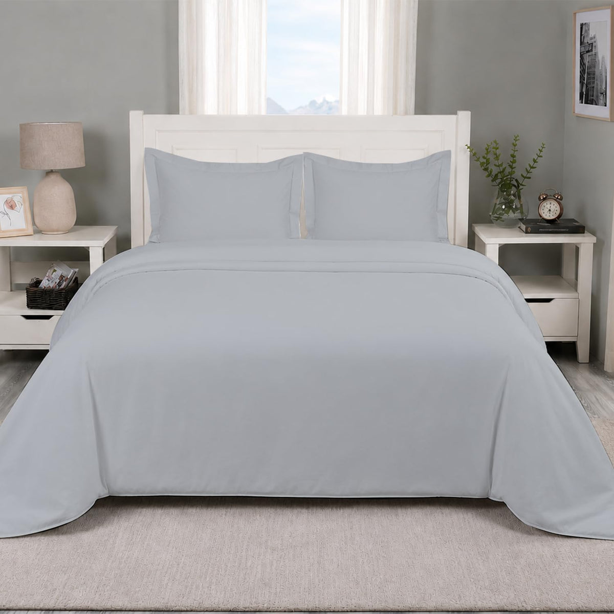 Carressa Linen King Duvet Cover - 100% Egyptian Cotton 600 Series King Size Cotton Duvet Cover (3 PC, White), Soft Cooling, Sateen Weave Comforter Protector, Hidden Zipper Closure & 7 Corner Ties