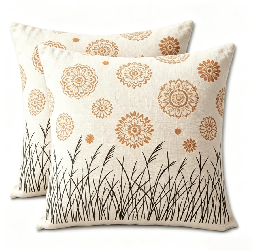 Decorative Throw Pillow Covers, Modern Abstract Brown Geometric Pattern, Set of 2，18x18 Pillows Linen Pillowcase，Modern Decorative Square Pillowcases for Sofa Couch Bedroom Living Room Car