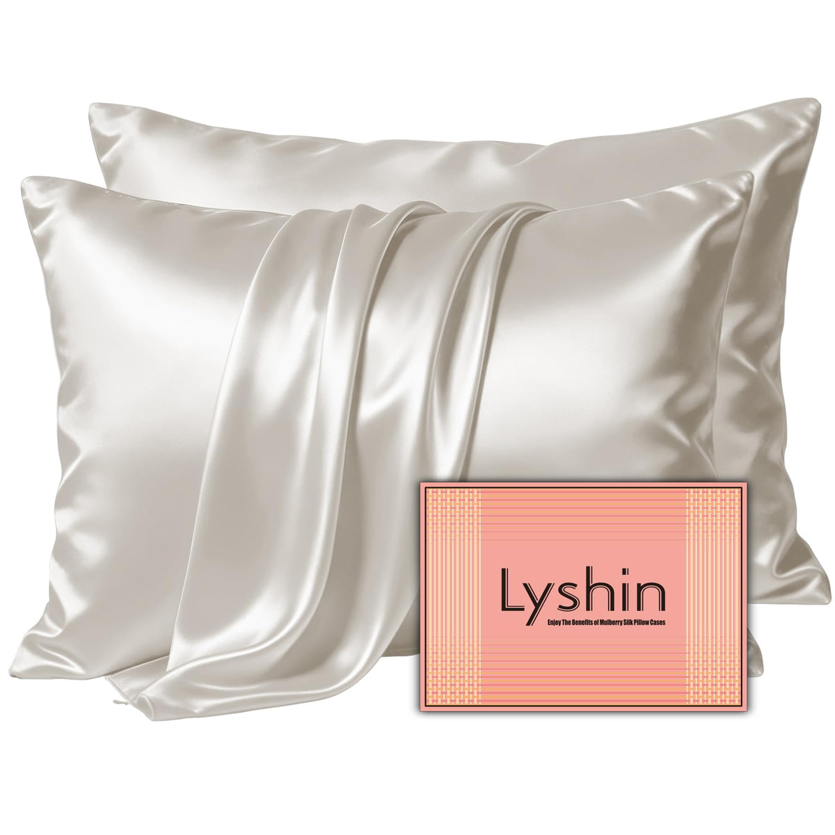 LYSHIN White Silk Pillow Cases Standard Size with Hidden Zipper