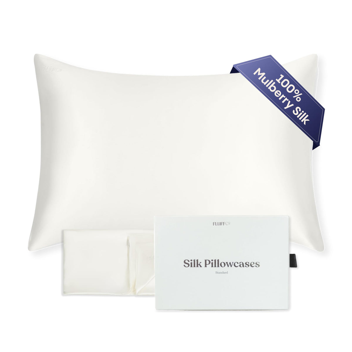 FluffCo 100% Pure Mulberry Silk Pillowcase - Queen 20 x 30 in, Silver
