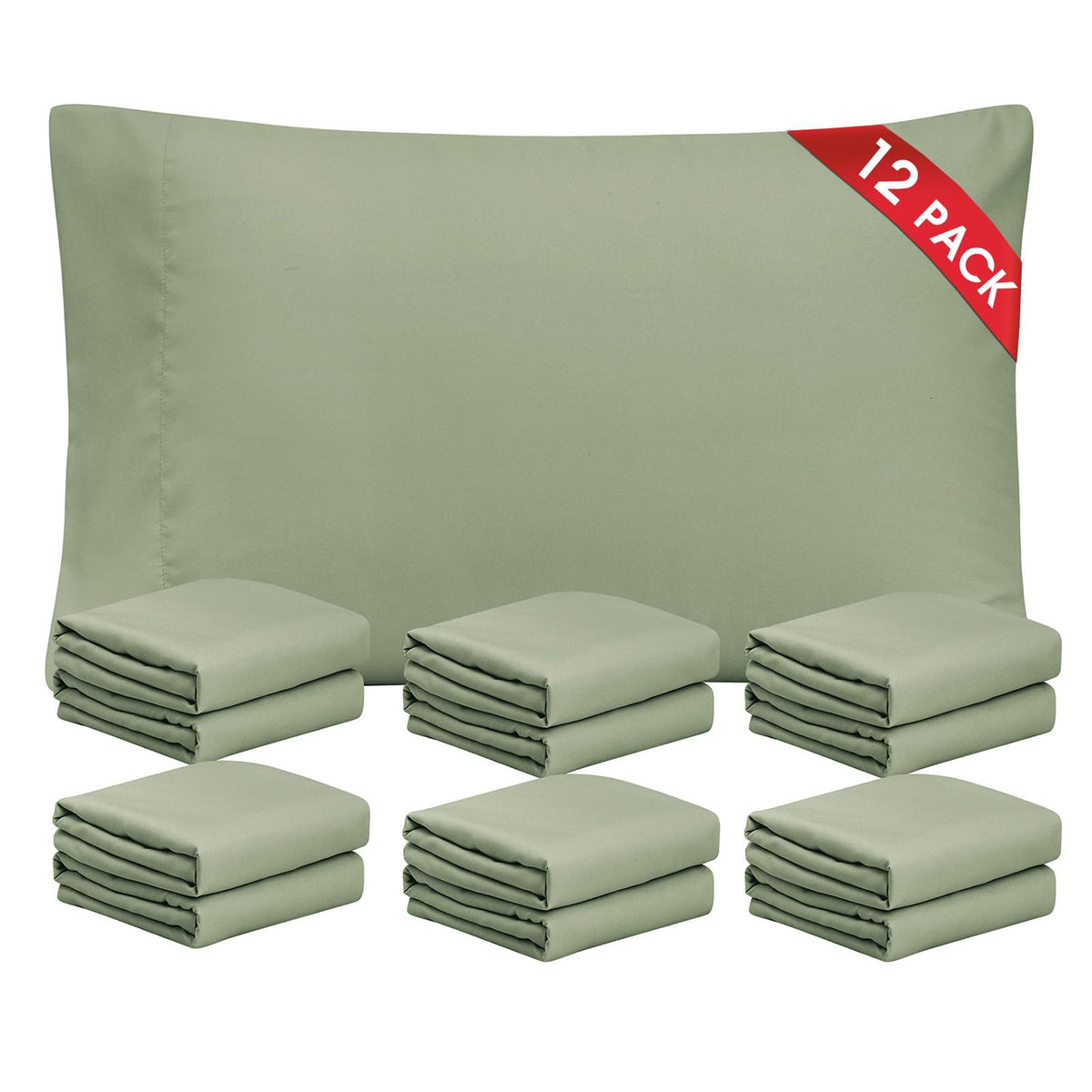 FreshCulture Sage Green Pillowcases Queen Size 2 Pack - Pillowcase Set - Envelope Closure - Soft Brushed Microfiber Fabric - 20x30 Inches Pillow Case Set of 2 for Home, Hotels, Schools
