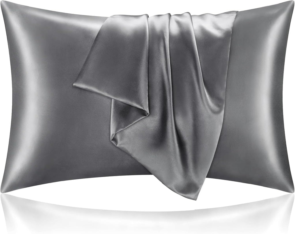 BEDELITE Satin Pillowcases, Queen Size 20x30 Inch, Dark Grey, Set of 2