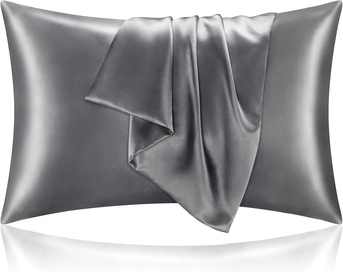 BEDELITE Satin Pillowcases, Queen Size 20x30 Inch, Dark Grey, Set of 2