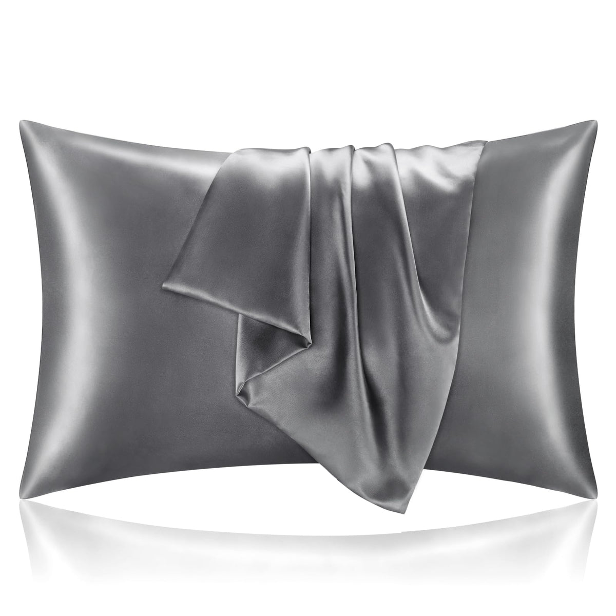 BEDELITE Satin Pillowcases, Queen Size 20x30 Inch, Dark Grey, Set of 2