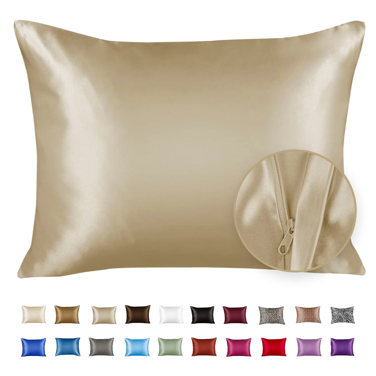 BLISSFORD Satin Pillowcase with Zipper, Like Silk Pillow Cases - Black