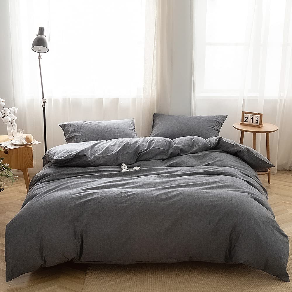 FACE TWO FACE Bedding Duvet Cover Set100% Washed Cotton Duvet Cover Linen Like Textured Breathable Durable Soft Comfy (Full, White)