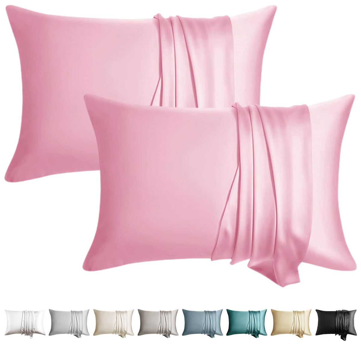 100% Silk Pillow Cases 2 Pack Queen Size Mulberry Silk Pillowcase for Hair and Skin Set of 2 Highest Grade 6A Silk Soft Breathable Cooling with Hidden Zipper, Grey
