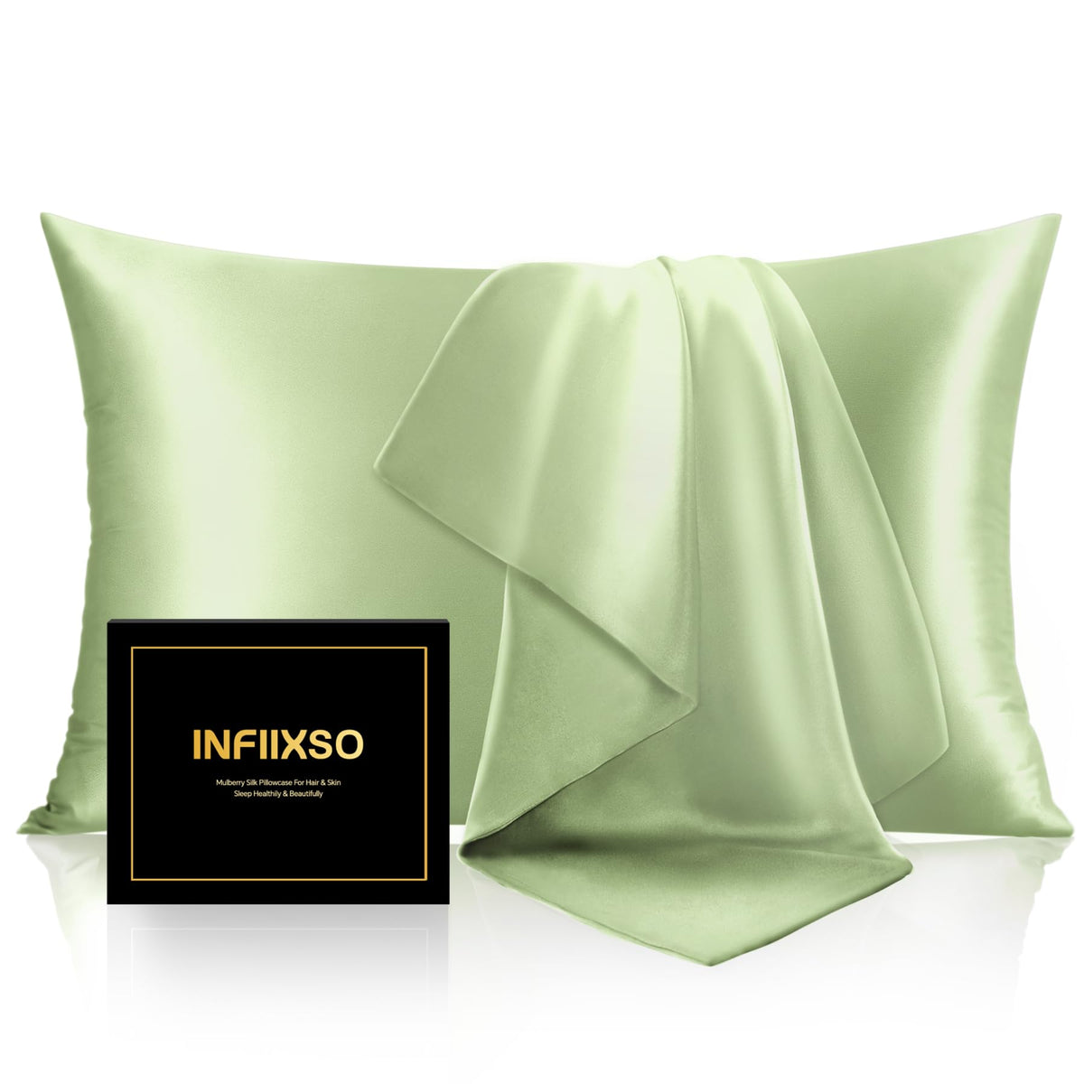 INFIIXSO Silk Pillow Cases 2 Pack, Standard Size, Hidden Zipper, Light Grey