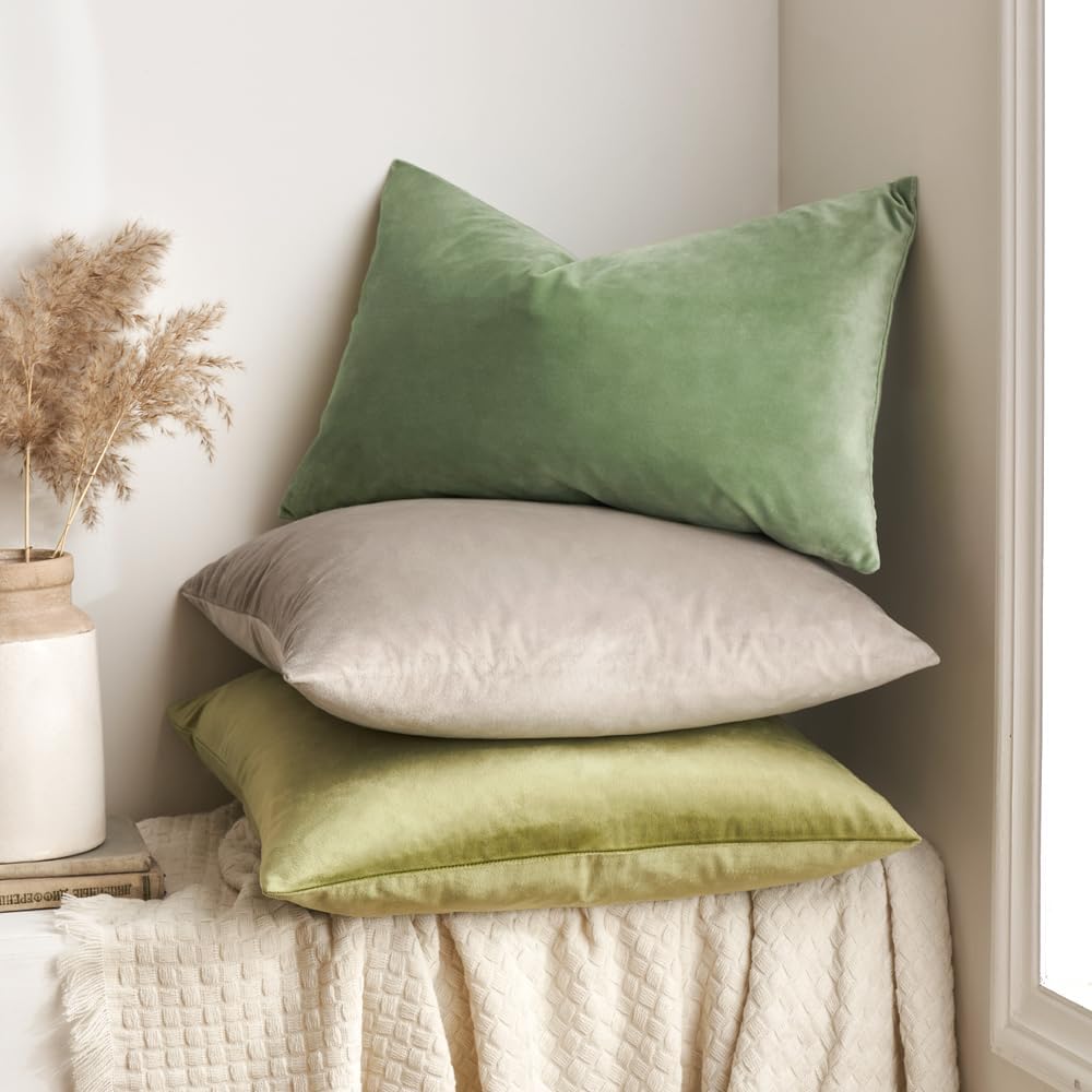 MIULEE Velvet Pillow Cover Soft Luxury Decorative Throw Pillow Cover Single Rectangle Cushion Case for Spring Couch Sofa Bedroom Car Decor,12x20 Inch Sage Green