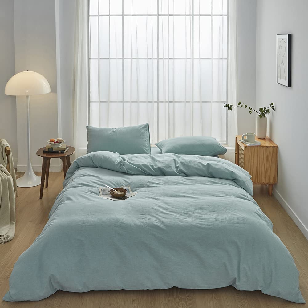 FACE TWO FACE Bedding Duvet Cover Set100% Washed Cotton Duvet Cover Linen Like Textured Breathable Durable Soft Comfy (Full, White)