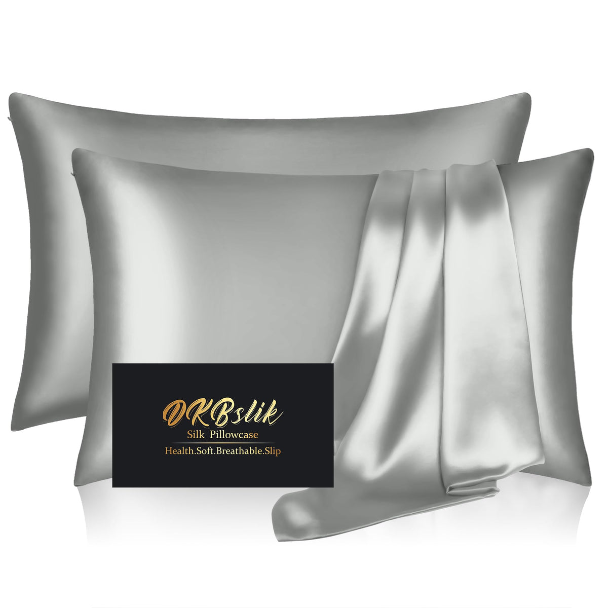 Silk Pillowcase for Hair and Skin, Mulberry Silk Pillow Cases Standard Size, Anti Acne Cooling Sleep Both Sides Natural Silk Satin Pillow Covers with Hidden Zipper, Gifts for Women Men, Ash Blue