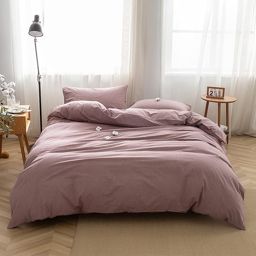 FACE TWO FACE Bedding Duvet Cover Set100% Washed Cotton Duvet Cover Linen Like Textured Breathable Durable Soft Comfy (Full, White)