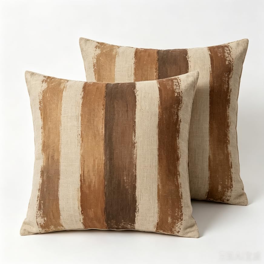 Decorative Throw Pillow Covers, Modern Abstract Brown Geometric Pattern, Set of 2，18x18 Pillows Linen Pillowcase，Modern Decorative Square Pillowcases for Sofa Couch Bedroom Living Room Car