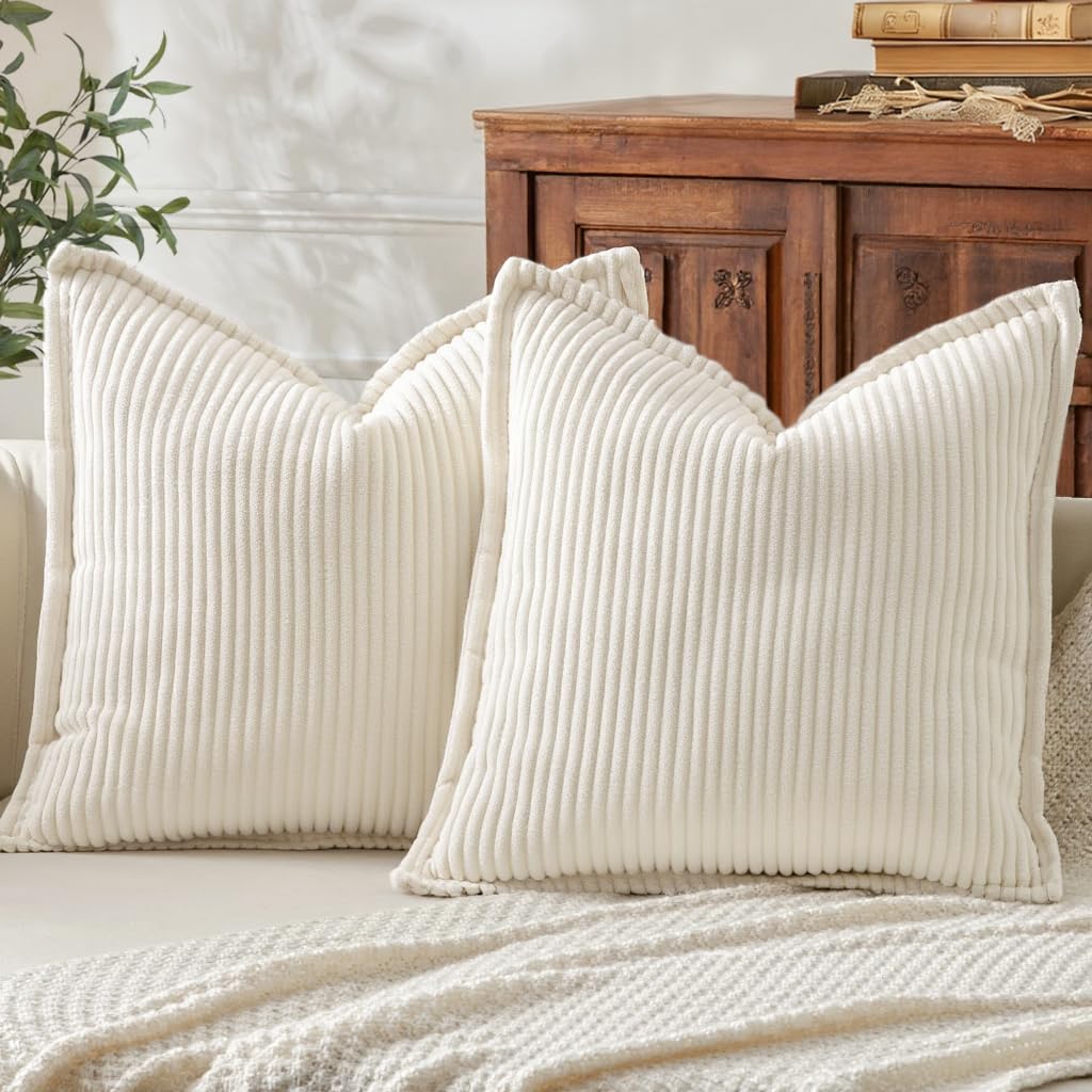 Mecatny Corduroy Fall Throw Pillow Covers 18x18 Set of 2 Olive Green