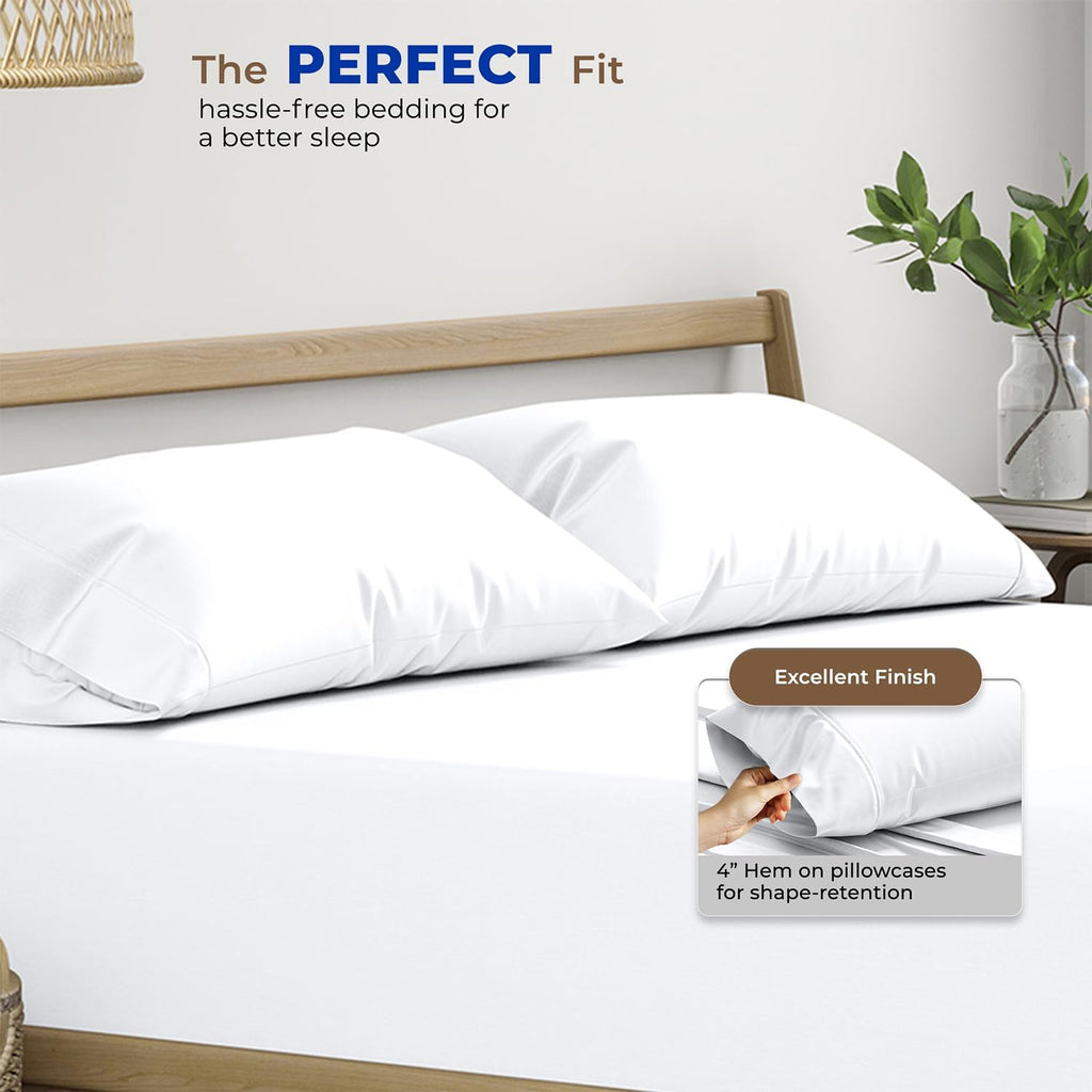 Thread Spread 100% Egyptian Cotton Pillow Cases Queen Size Set of 2 - Luxury 1000 Series Paradise Collection Queen Pillow Cases (White), Soft Cooling Sateen Hotel Egyptian Cotton Pillowcases