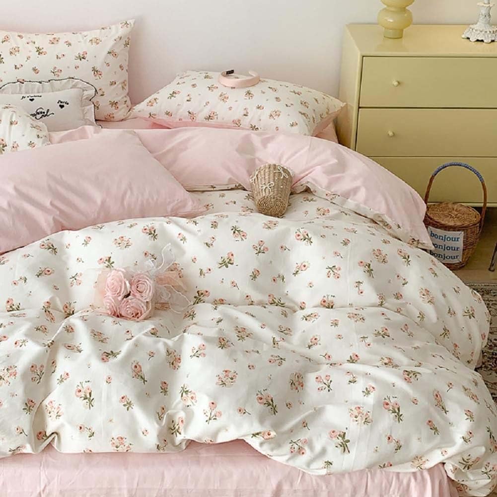 Nayoroom Gingham Duvet Cover Set Queen Pink White Plaid Checkered Bedding