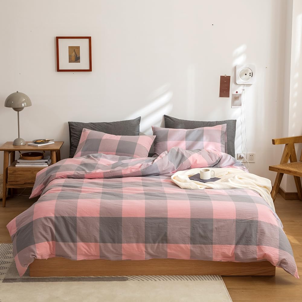 FACE TWO FACE Bedding Duvet Cover Set100% Washed Cotton Duvet Cover Linen Like Textured Breathable Durable Soft Comfy (Full, White)