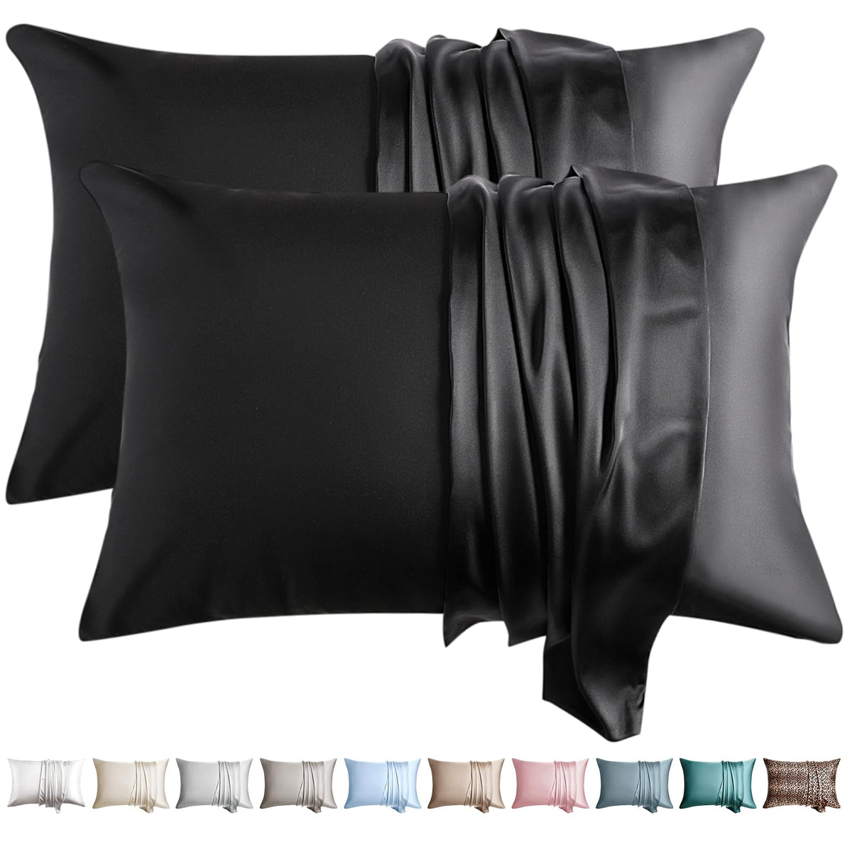 100% Silk Pillow Cases 2 Pack Queen Size Mulberry Silk Pillowcase for Hair and Skin Set of 2 Highest Grade 6A Silk Soft Breathable Cooling with Hidden Zipper, Grey