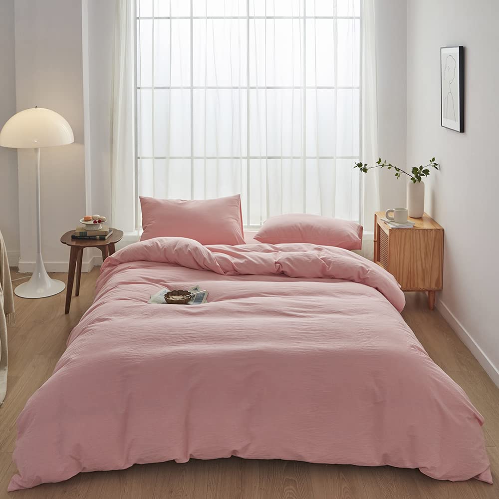 FACE TWO FACE Bedding Duvet Cover Set100% Washed Cotton Duvet Cover Linen Like Textured Breathable Durable Soft Comfy (Full, White)