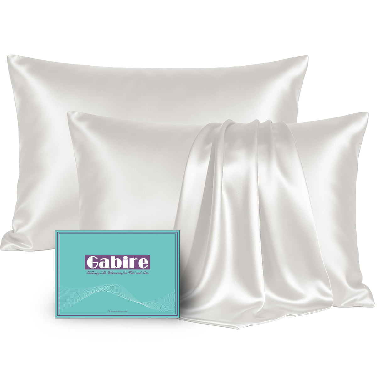 Gabire Mulberry Silk Pillow Cases Set of 2, Both Sides Real Silk Pillowcase for Hair and Skin Prevent Acne Pillowcase Organic Silk Pillowcase 2 Pack with Hidden Zipper, Black, Standard (20"×26")