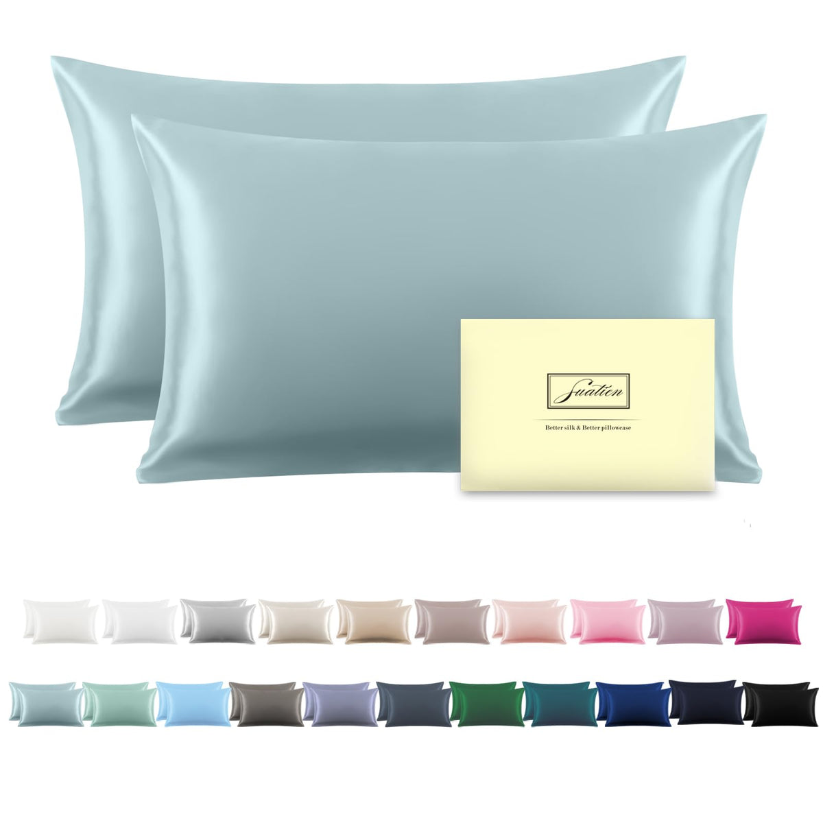 Mulberry Silk Pillowcase for Hair and Skin Standard Size 20"X 26" Pillow Case with Hidden Zipper Soft Breathable Smooth Cooling Silk Pillow Covers for Sleeping (Haze Blue,Standard,1Pcs)