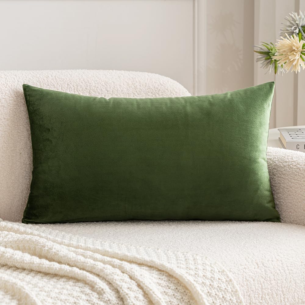 MIULEE Velvet Pillow Cover Soft Luxury Decorative Throw Pillow Cover Single Rectangle Cushion Case for Spring Couch Sofa Bedroom Car Decor,12x20 Inch Sage Green