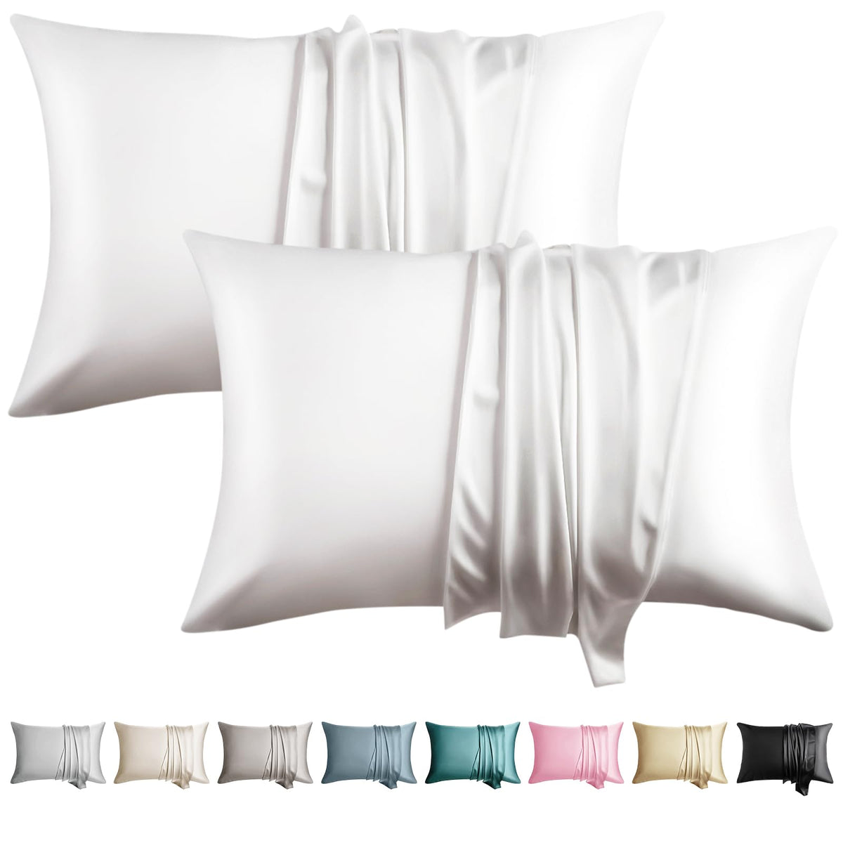 100% Silk Pillow Cases 2 Pack Queen Size Mulberry Silk Pillowcase for Hair and Skin Set of 2 Highest Grade 6A Silk Soft Breathable Cooling with Hidden Zipper, Grey