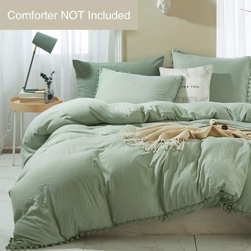 ETDIFFE Sage Green Boho Duvet Cover Set Queen Size, 3 Piece, 90x90 Inch