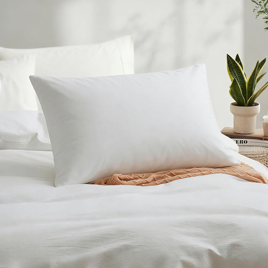 LOVQUE 100% Washed Cotton Duvet Cover, White, Twin Size, 68x90 Inches