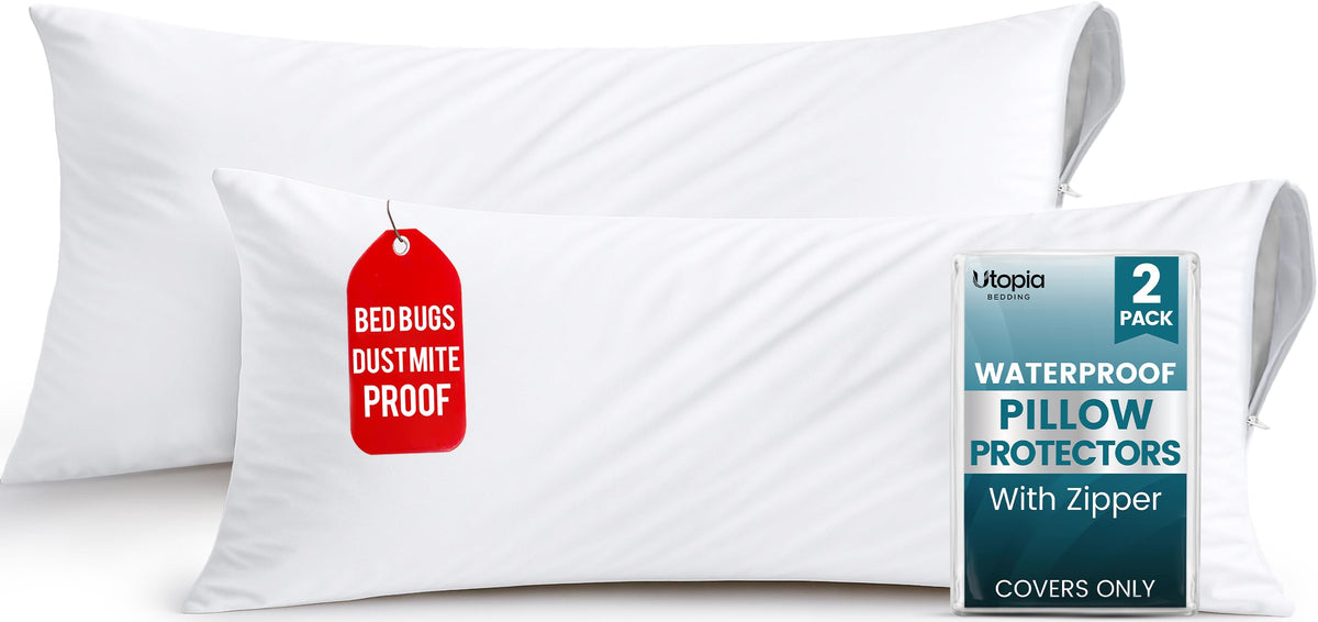 Set of 4 Pillow Protectors with Zipper Standard Size, Pillow Covers