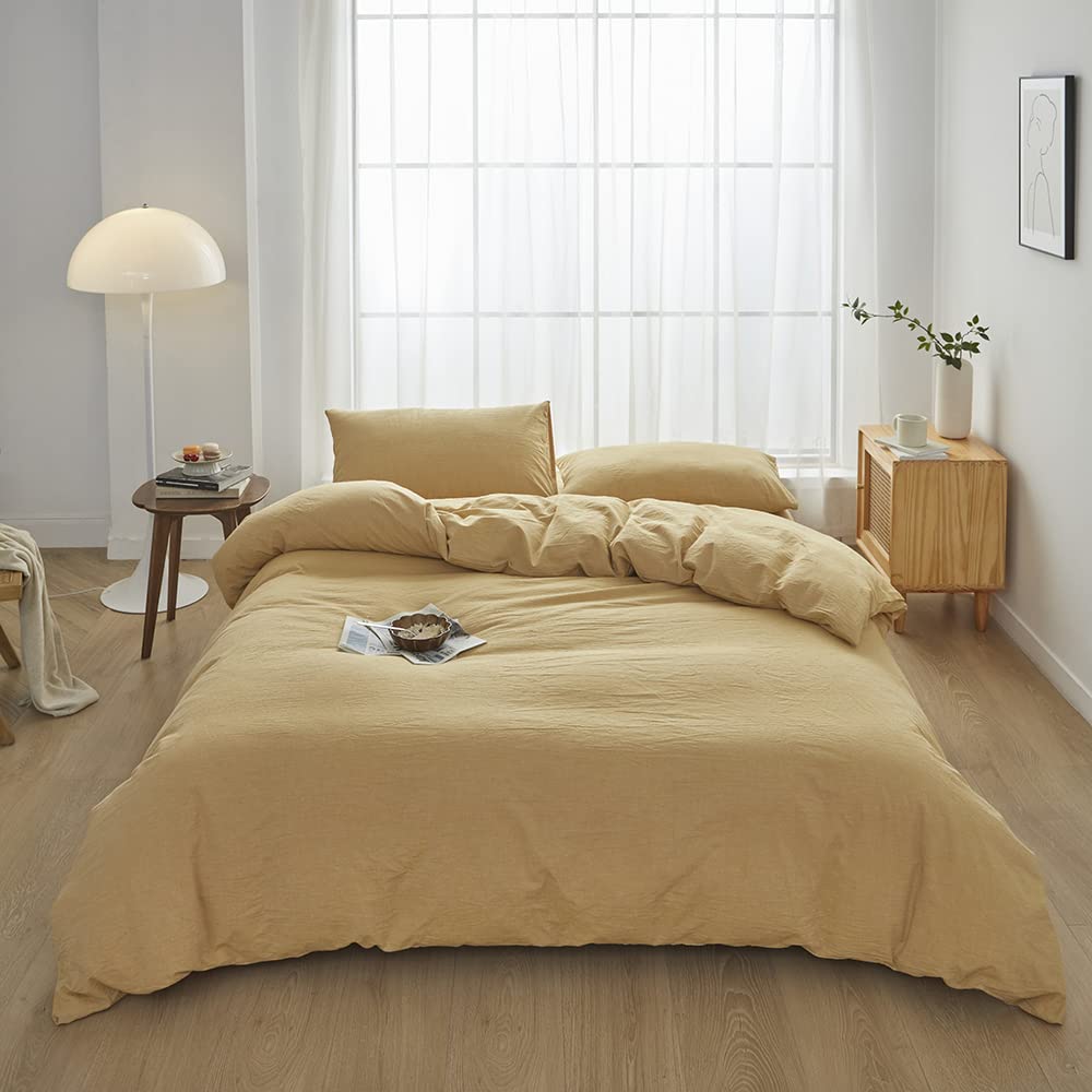 FACE TWO FACE Bedding Duvet Cover Set100% Washed Cotton Duvet Cover Linen Like Textured Breathable Durable Soft Comfy (Full, White)