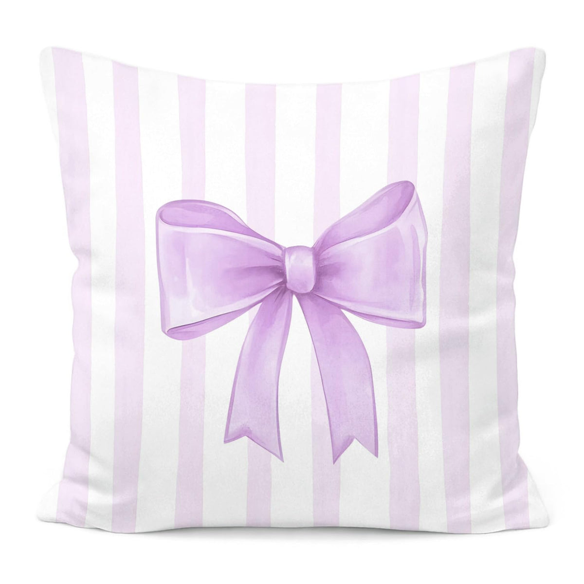 Pink Bow Decorative Throw Pillow 18x18 Inch – Cute Blush Pink Striped Pillow Cover for Girls Room, Baby Nursery, Sofa or Bedroom Decor