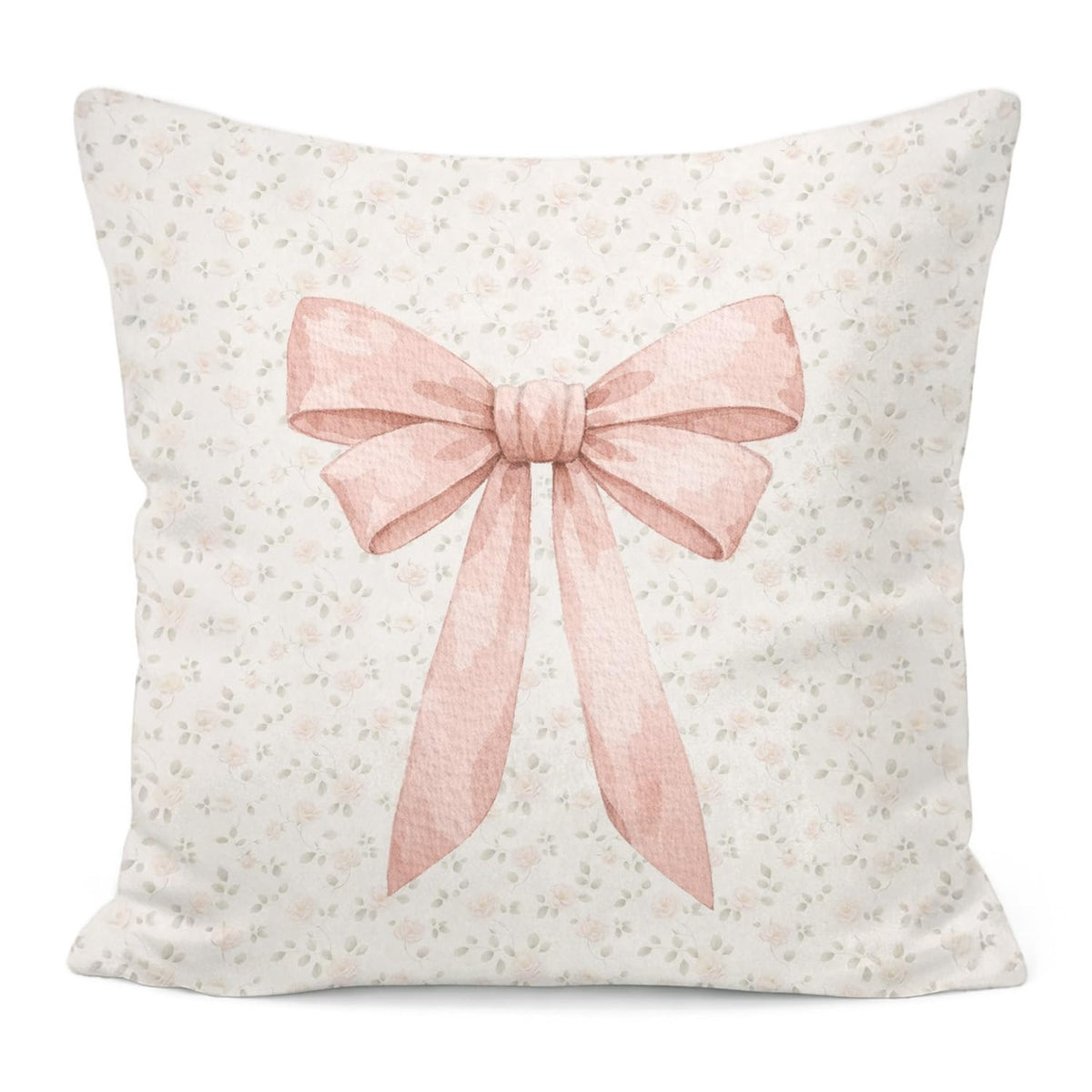 Pink Bow Decorative Throw Pillow 18x18 Inch – Cute Blush Pink Striped Pillow Cover for Girls Room, Baby Nursery, Sofa or Bedroom Decor
