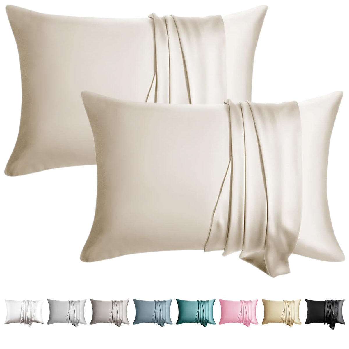 100% Silk Pillow Cases 2 Pack Queen Size Mulberry Silk Pillowcase for Hair and Skin Set of 2 Highest Grade 6A Silk Soft Breathable Cooling with Hidden Zipper, Grey