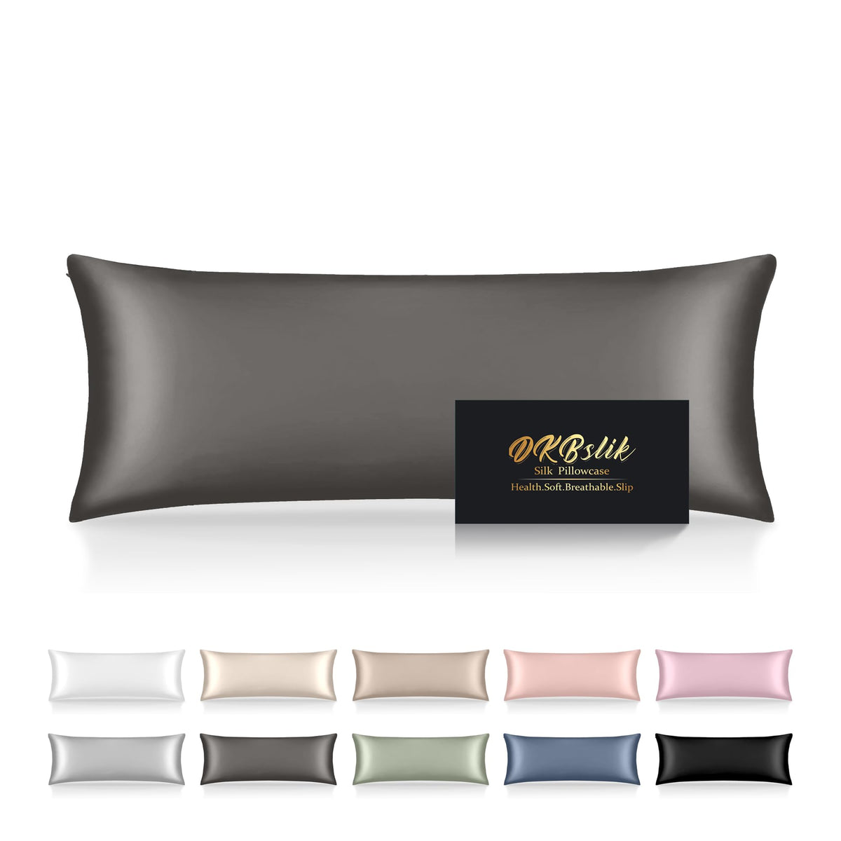 Silk Pillowcase for Hair and Skin, Mulberry Silk Pillow Cases Standard Size, Anti Acne Cooling Sleep Both Sides Natural Silk Satin Pillow Covers with Hidden Zipper, Gifts for Women Men, Ash Blue