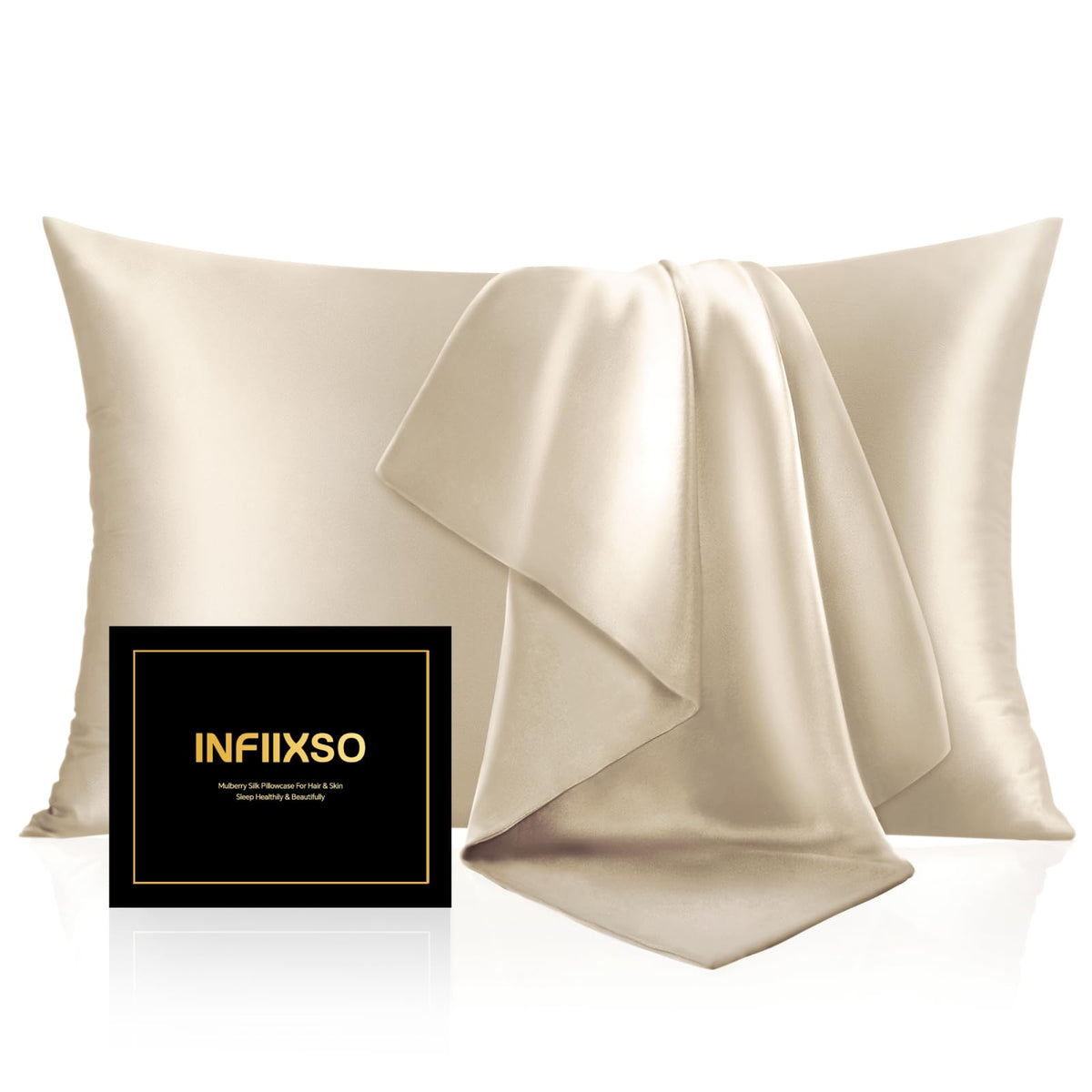 INFIIXSO Silk Pillow Cases 2 Pack, Standard Size, Hidden Zipper, Light Grey