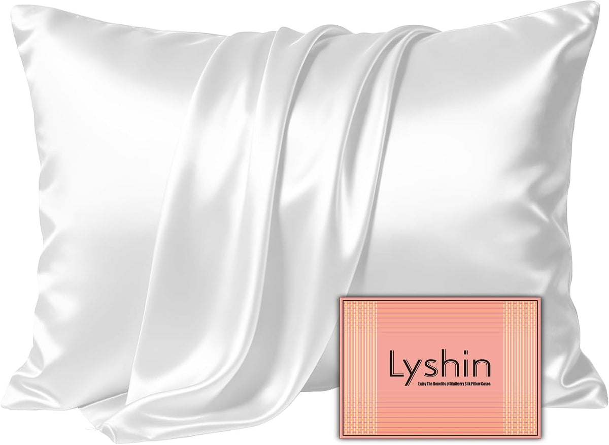 LYSHIN White Silk Pillow Cases Standard Size with Hidden Zipper