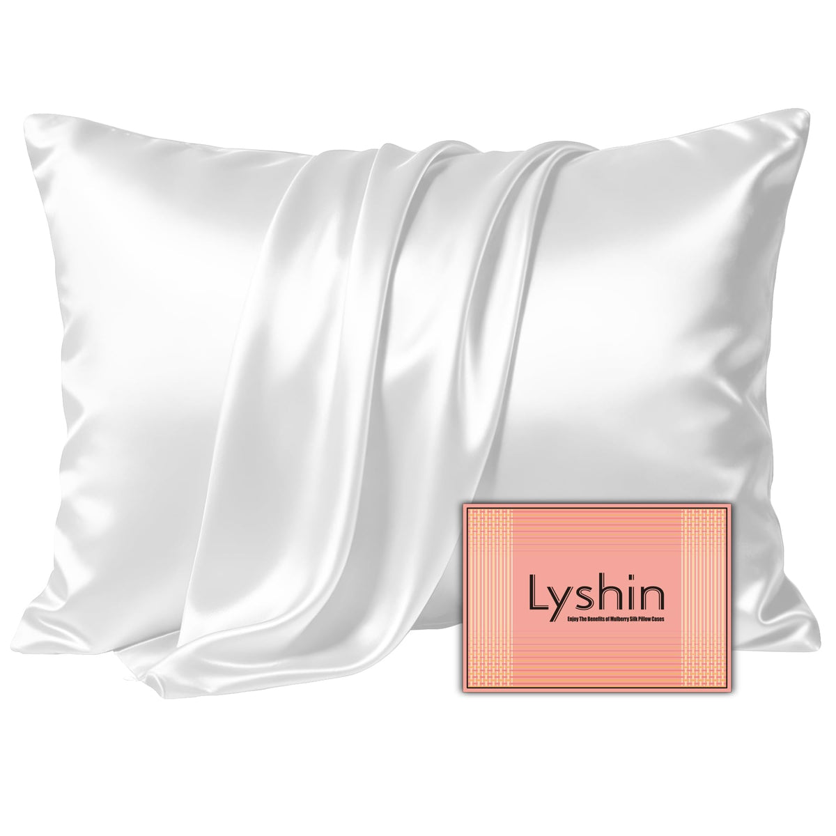 LYSHIN White Silk Pillow Cases Standard Size with Hidden Zipper