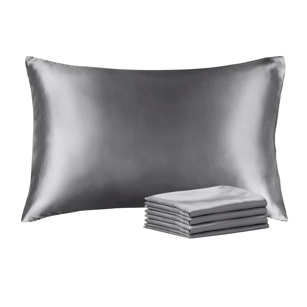 BEDELITE Zipper Satin Pillowcases, Standard Size 20"x26", Black, Set of 2
