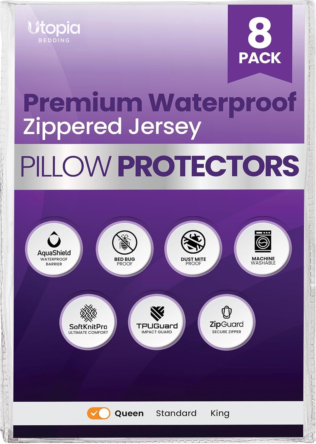 Set of 2 Pillow Protectors with Zipper Queen Size, Pillow Covers