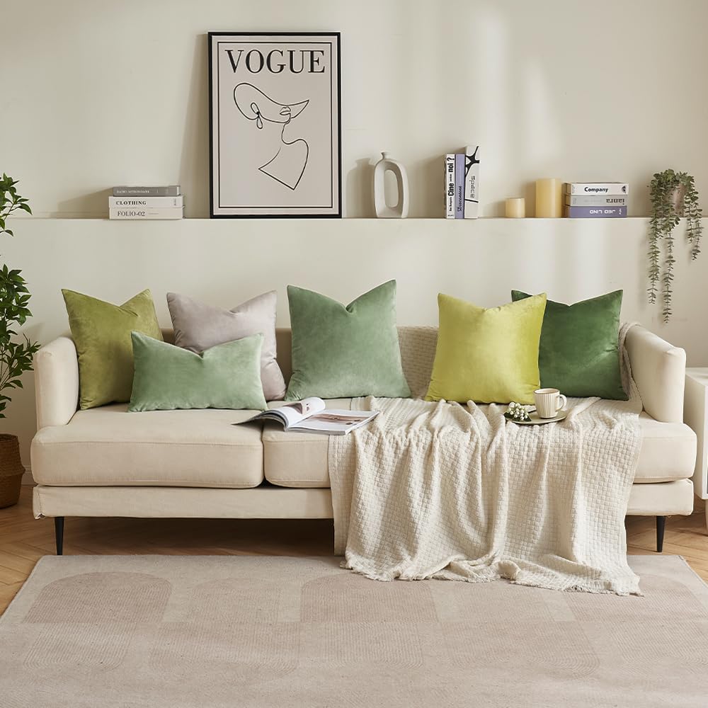 MIULEE Velvet Pillow Cover Soft Luxury Decorative Throw Pillow Cover Single Rectangle Cushion Case for Spring Couch Sofa Bedroom Car Decor,12x20 Inch Sage Green
