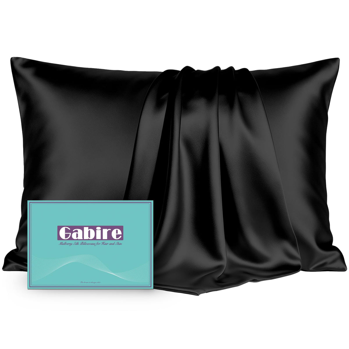 Gabire Mulberry Silk Pillow Cases Set of 2, Both Sides Real Silk Pillowcase for Hair and Skin Prevent Acne Pillowcase Organic Silk Pillowcase 2 Pack with Hidden Zipper, Black, Standard (20"×26")